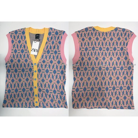 NEW zara contrast jacquard 5039 vest size S - Picture 3 of 3